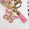A-Z Dreamy Letters Keychain for Women Tassels Butterfly Pendant Initial Keyrings Purse Suspension Bags Car Key Chain Pink
