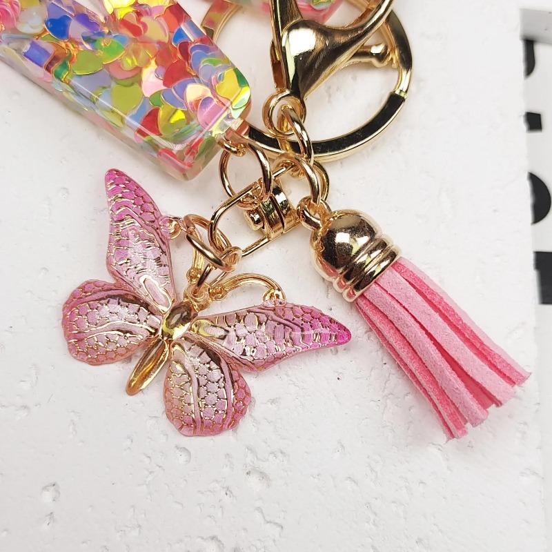 A-Z Dreamy Letters Keychain for Women Tassels Butterfly Pendant Initial Keyrings Purse Suspension Bags Car Key Chain Pink