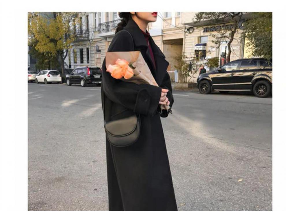 Женское черное шерстяное пальто средней длины выше колена, в стиле Хепберн, корейское, свободного кроя, в стиле мори, готовое к зиме.