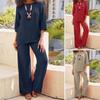 Summer Women's Wear Set Commuting Fashion Elegant Loose Round Neck Long Sleeve Two Piece Set