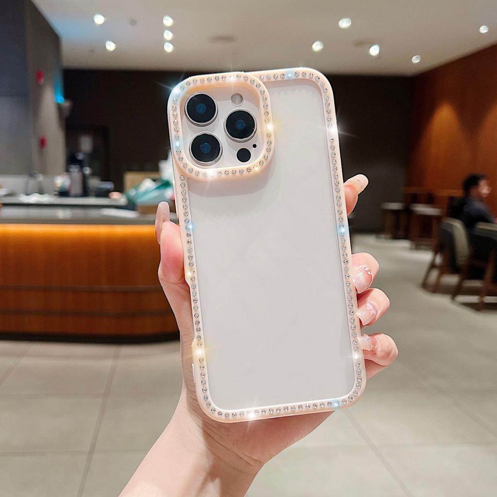 Подходит для iPhone16PROMAX Рамка Стразы Чехол для телефона Apple 15/14 Флэш-дрель Прозрачный защитный чехол