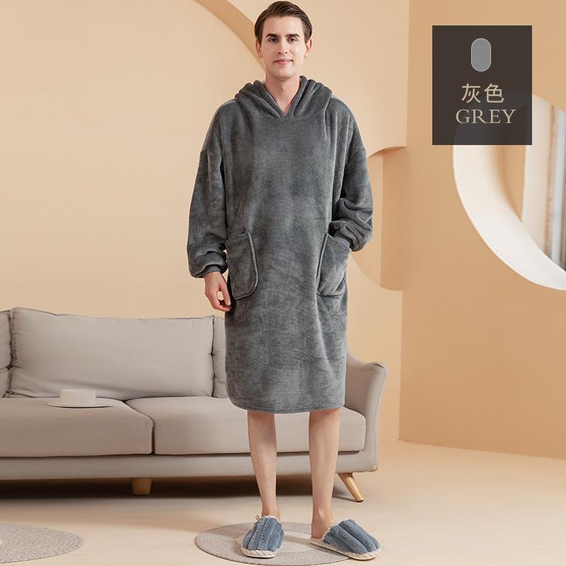 Wearable Blanket Hoodie for Men Oversized Hooded Blankets Sweatshirt Cozy Warm Fleece Blanket with Sleeves Adults Winter House Robes With Pocket