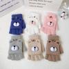 New Adult Plush Warm Winter Anti-cold Thickened Half-finger Flip-up Cartoon Bear Office Fingerless Gloves