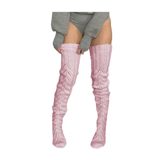 1 пара вязаных носков однотонные с полым узором носки выше колена дышащие удобные с высоким голенищем осенне-зимние носки