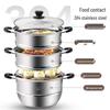 Meichu 304 Stainless Steel 3-Layer Steamer Pot, 26CM with Glass Lid