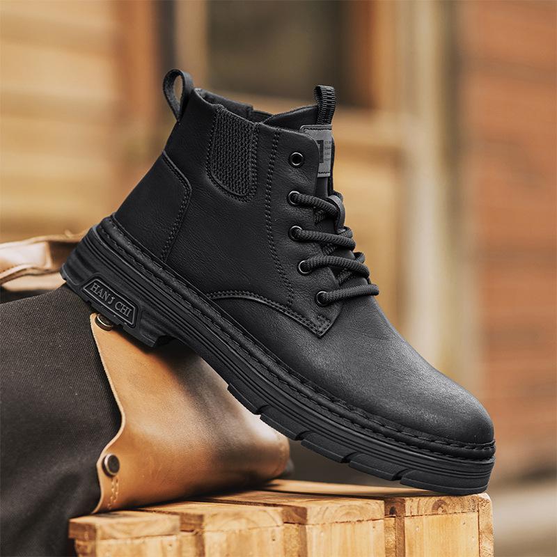 Ботинки Мартин мужские осенние высокие ботинки в британском стиле повседневные супер кожаные мужские на толстой подошве коричневые уличные рабочие короткие ботинки