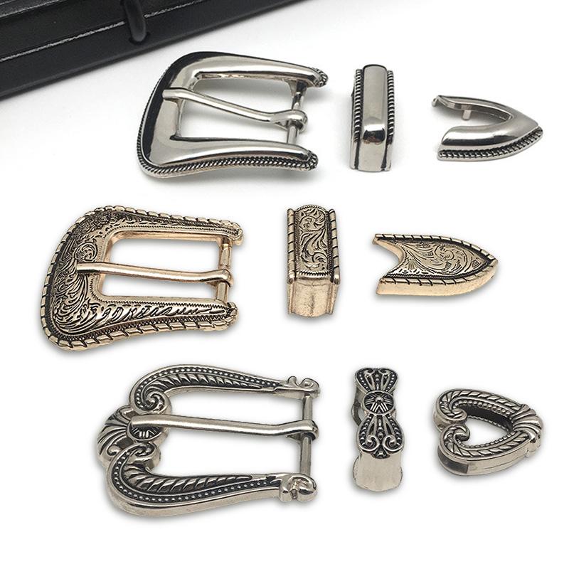 1Set Replacement Parts Craft Buckle DIY For Men Vintage Alloy Belt Buckle Embossed Three Piece Pin