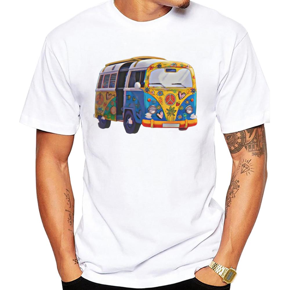 Rotre Beach Scene Cars Tattoo Men T Shirt Vintage Beach Bus Surf Sport Cloth Retro Surfing Board Tops Hipster Boy Tees