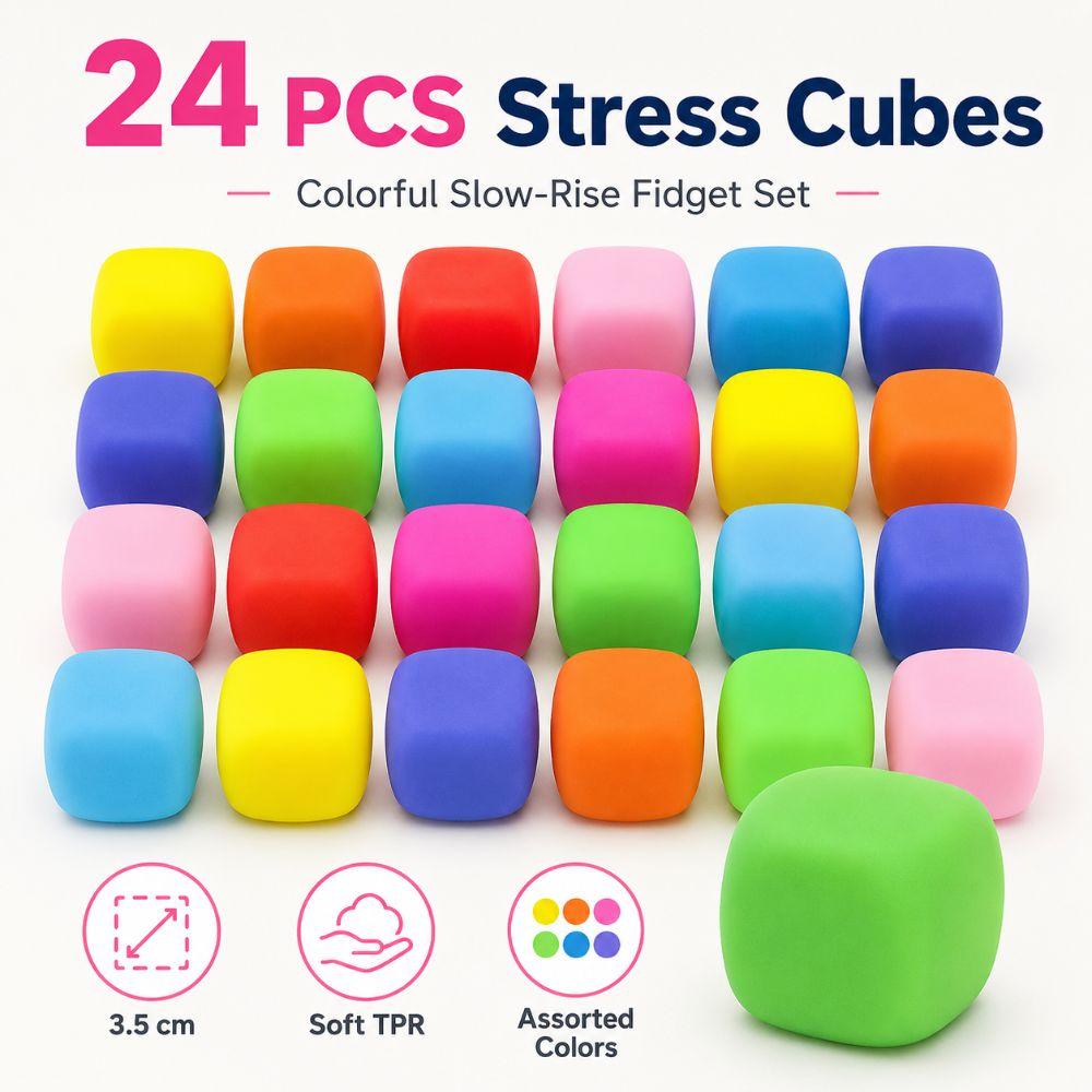 24PCS TPR Stress Cube Flour Filled Sensory Stress Toy New Squeeze Fidget Toy School