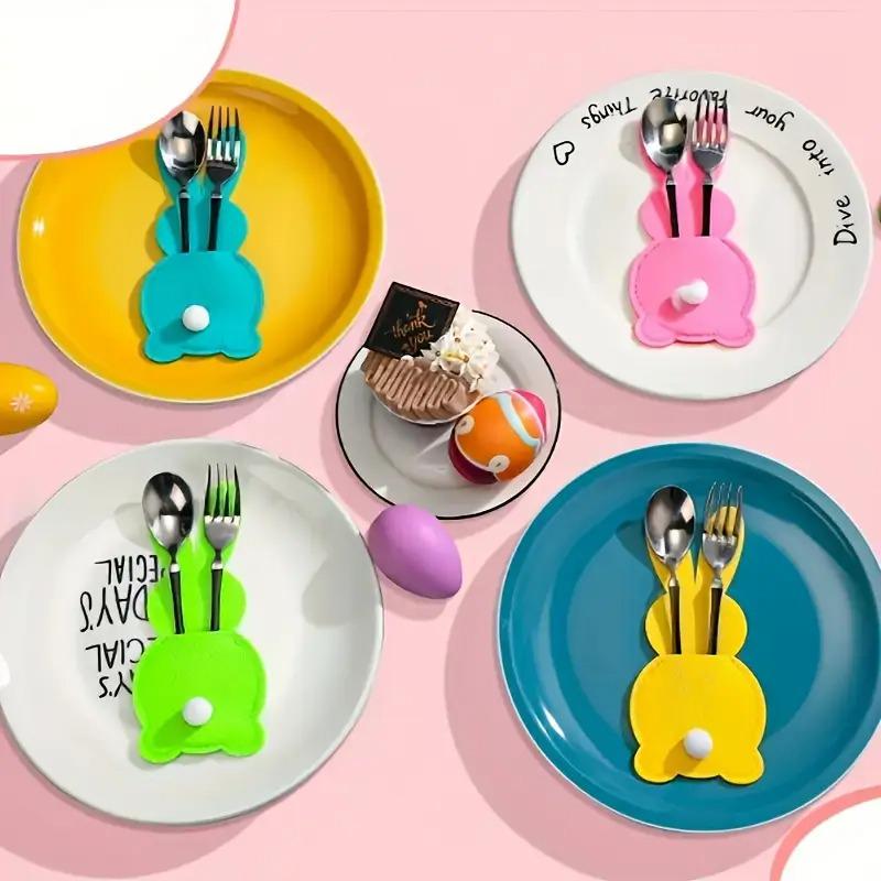 6 шт./компл. фетровая ткань для украшения праздничного стола, мешочки для столовых приборов в виде кролика, пасхальные мешочки для ножей и вилок на день рождения, разноцветные