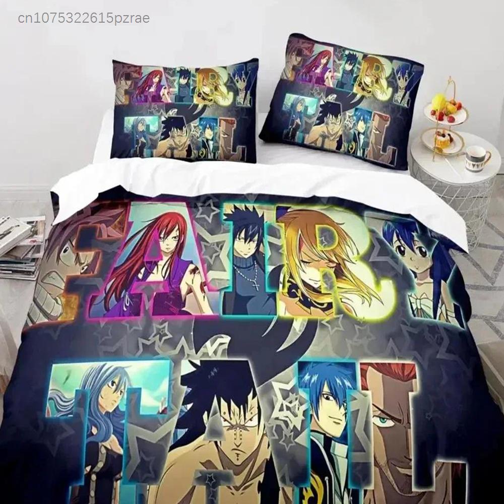 3D Печать Fairy Tail Аниме Нацу Постельное белье Комплект Пододеяльник Комплект постельного белья Пододеяльник Наволочка Одеяло Размер King Queen Мальчики Взрослые