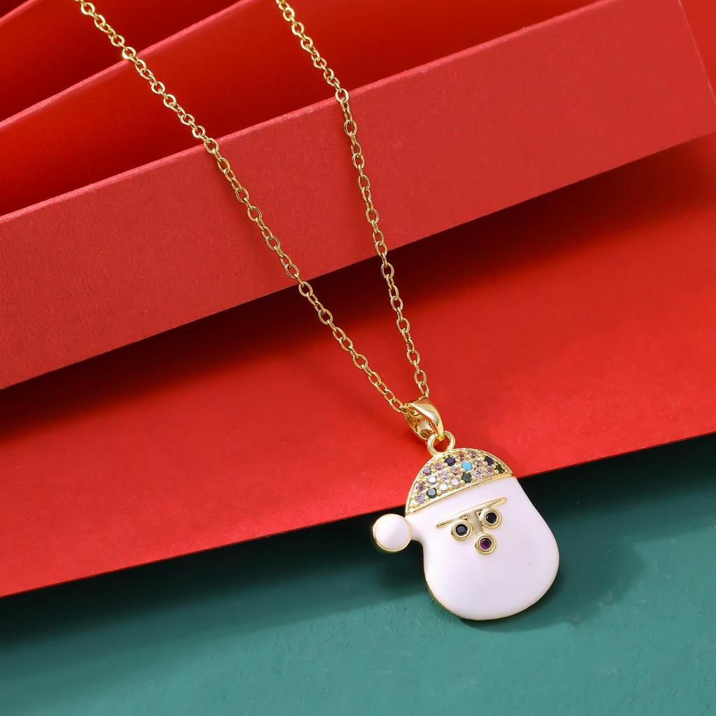 Santa Claus Rhinestone-Enamel Necklace: Light Luxury, Non-Fading Holiday Accessory for Women