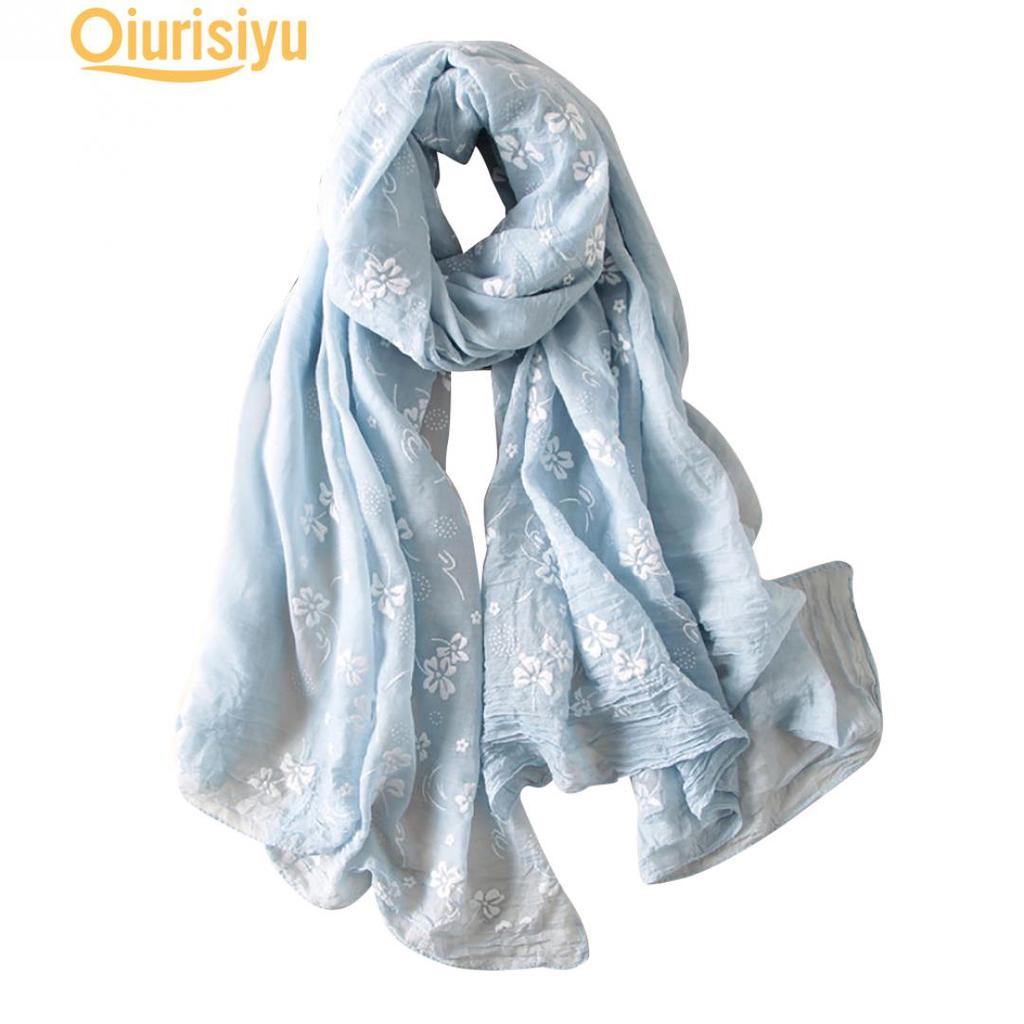 Длинная льняная шаль с цветочным принтом для отдыха, пляжный шарф с защитой от ультрафиолета, палантин