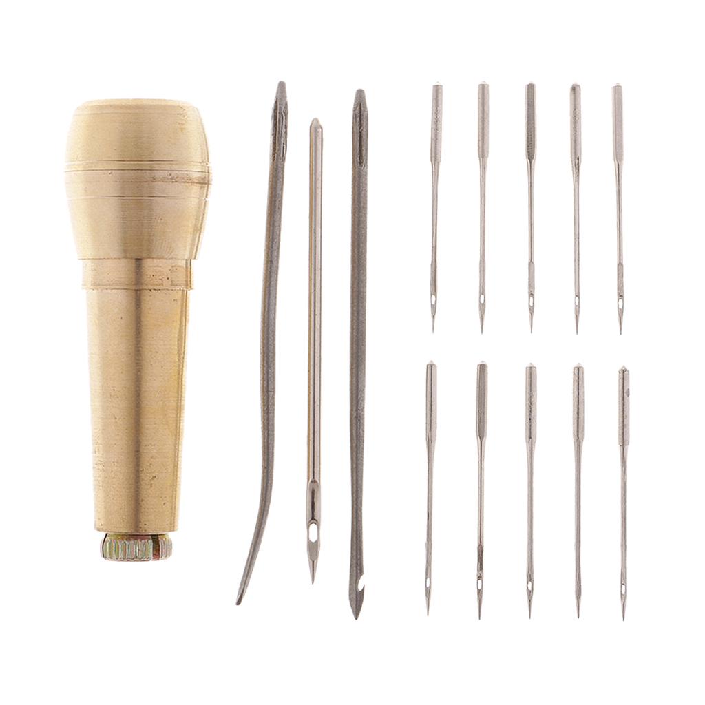 14Pcs/set Needles Copper Handle Sewing Awl Hand Stitcher Shoe Repairing Tool