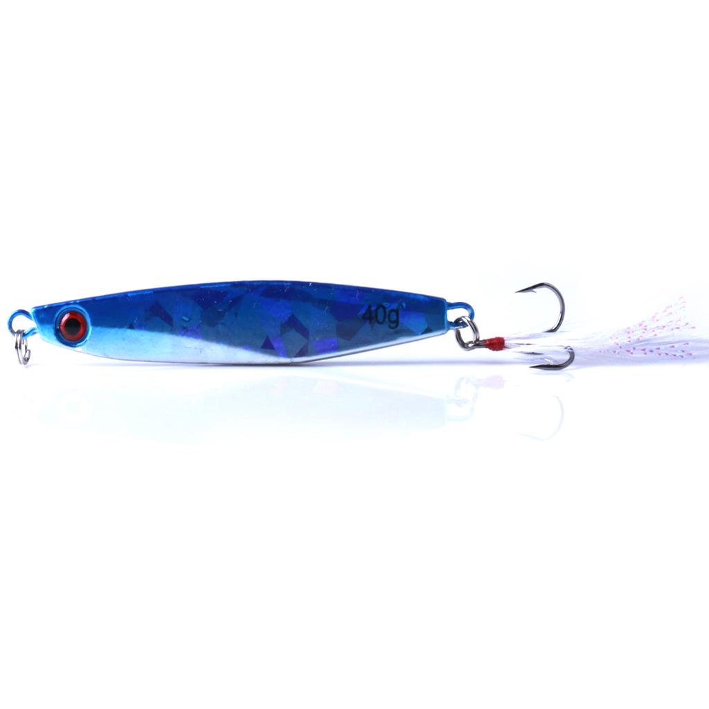 1pc Hengjia 40G Laser Lead Bait with Feather Hook Metal Fishing Lures for Perch Pike Trout Bass