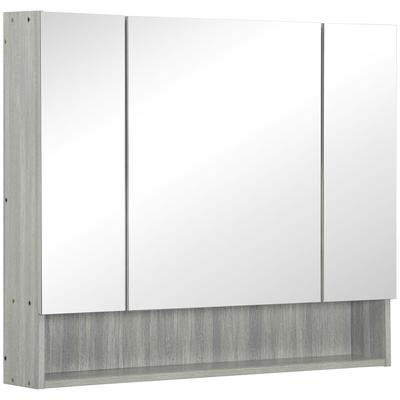 Wall Mounted Bathroom Cabinet With Mirror 3 Door Mirror Medicine Cabinet Adjustable Shelves 90x15x75cm Gray