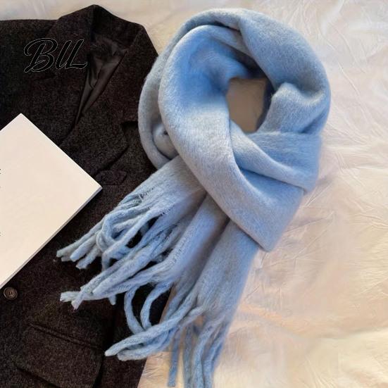Thermal Cold Weather Scarf Thickened Imitation Rabbit Velvet with Tassels for Women, Solid Color Stylish Long Draped Neck Wrap, Warm Winter