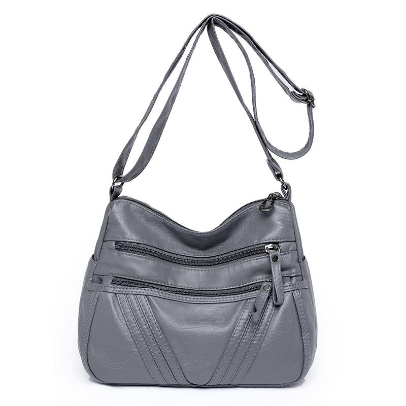 New Washed Leather Women's Bag Middle-aged Crossbody Shoulder Bag Soft Leather Multi-Pocket Slant Mother Bag