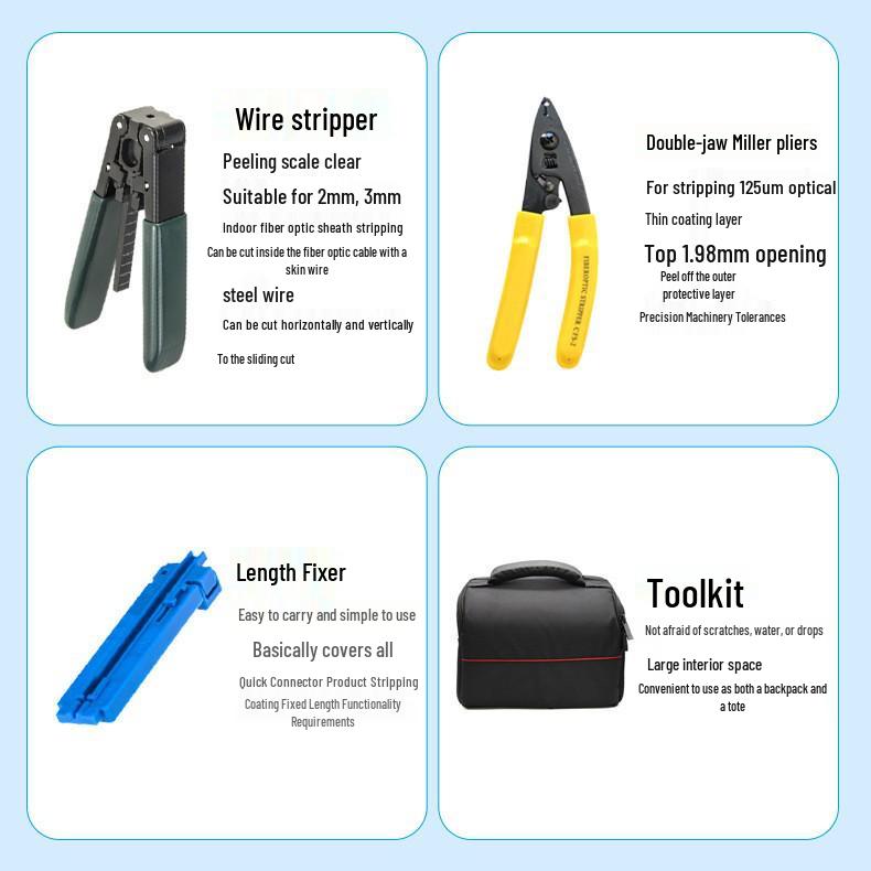 Комплект для холодной сварки оптоволокна FTTH: Измеритель мощности, Секатор, Плоскогубцы Миллера и Сумка для инструментов