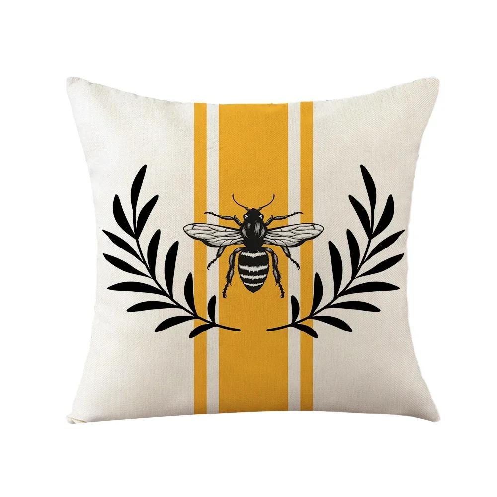 Summer Sunflower Bee Double-Sided Printed Pillow Cover Short Plush Suitable Living Rooms Bedrooms Sofas Throw Cushion Cover