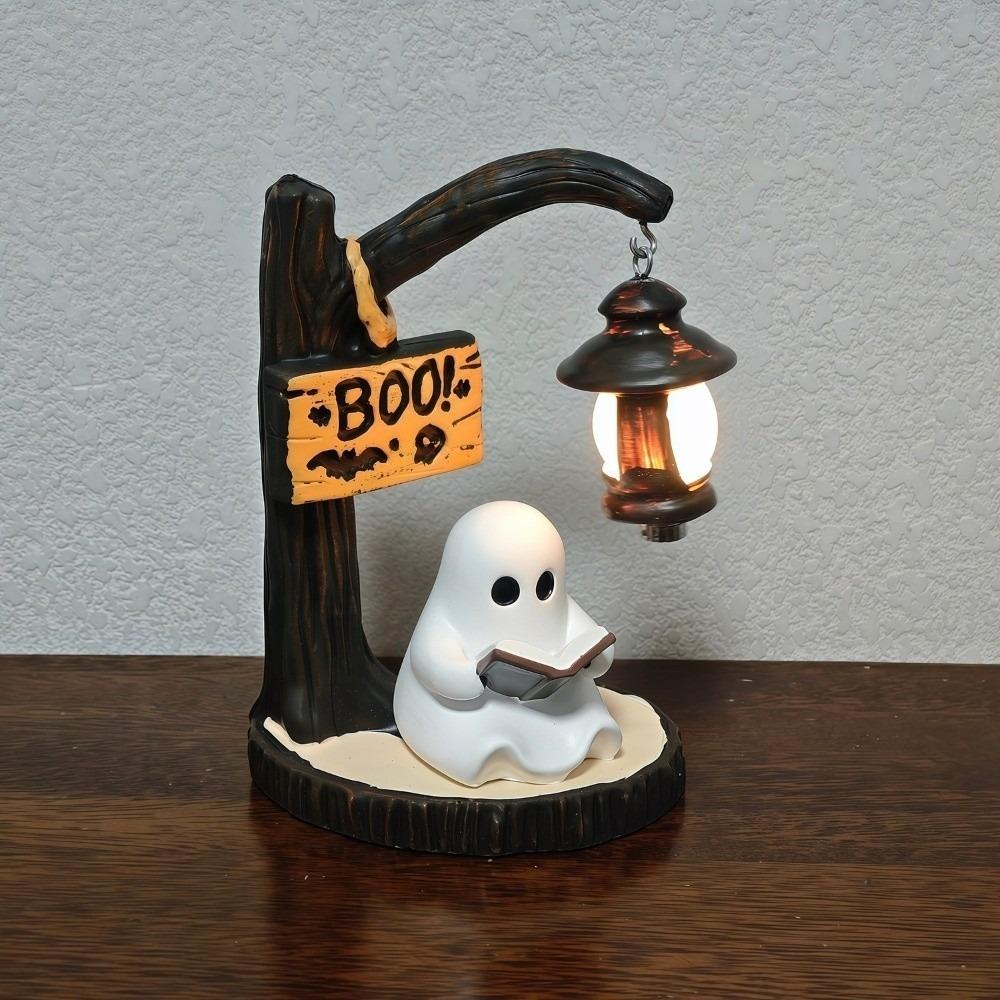 Hand-Painted Halloween Lamp Cell Battery Operated Desktop Ornament Light Book Club Gift