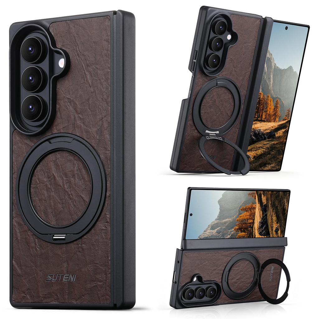 Чехол-книжка SUTENI для телефона Samsung Z Fold 8 Ultra с защитой центральной оси, магнитом, поддержкой беспроводной зарядки и вращающейся на 360° подставкой