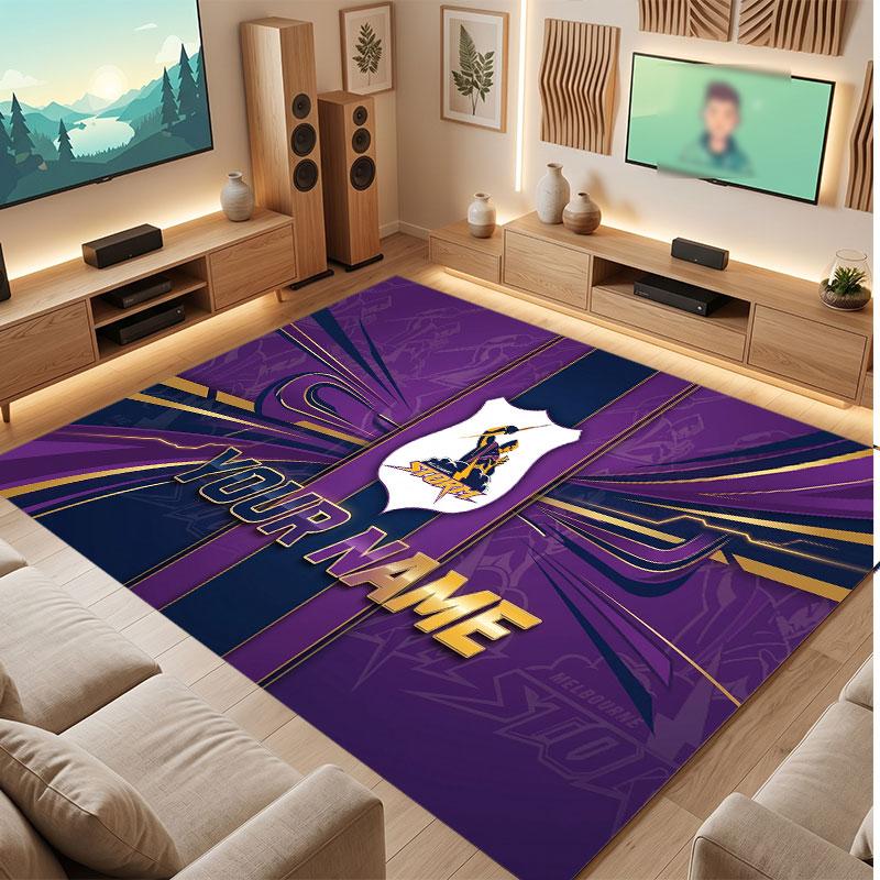 Melbourne Storm Personalized Crystal Velvet Carpet, Customized Name Text Soft Anti‑Slip Rug for Living Room Bedroom