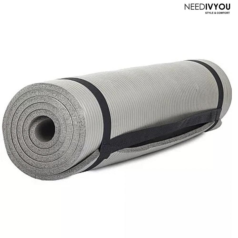 NEEDIVYOU Extra Thick Non-Slip Yoga Mat – 61x181 Cm, Grey, with Carrying Strap