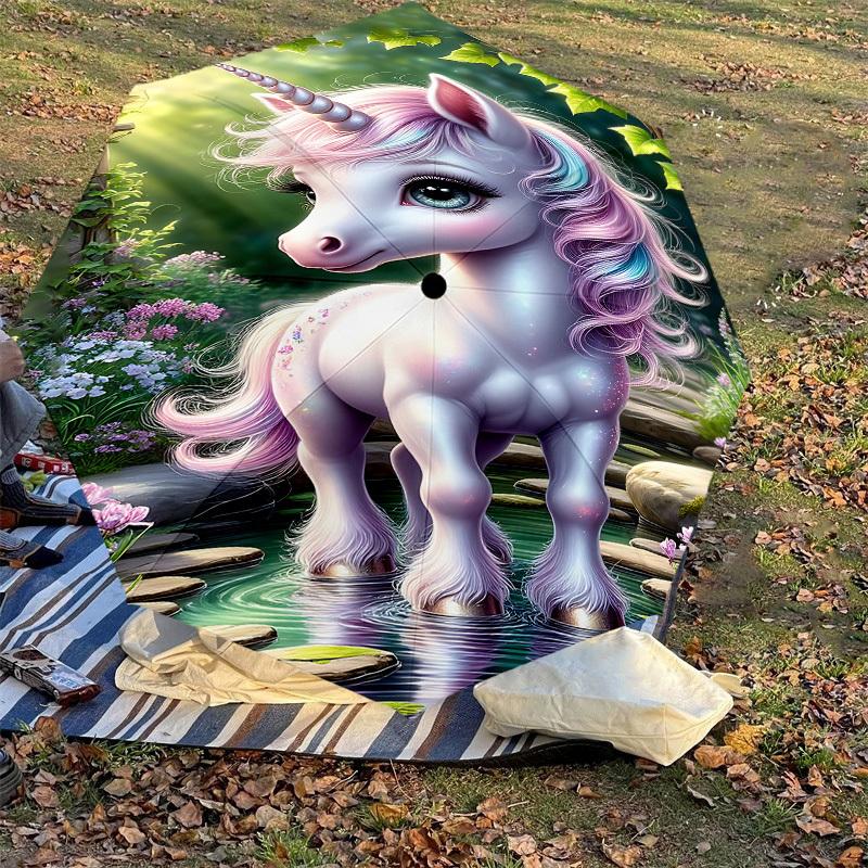1PC fantasy unicorn Automatic Open/Close Umbrella with Windproof, 8-Rib Sturdy Canopy, Durable Ribs, Fashionable Design, Outdoor Accessory, Fun Prin,