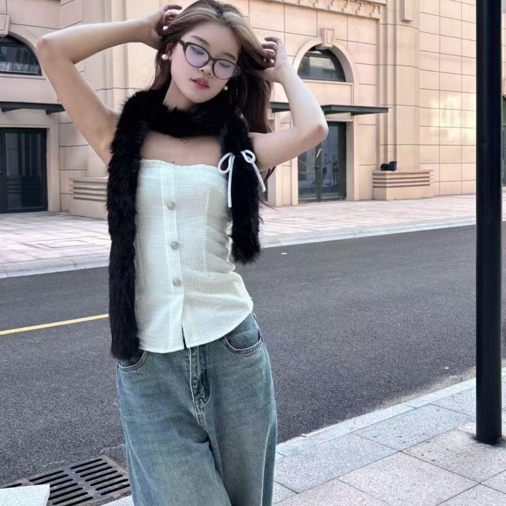 Пушистый шарф с бантом, Харадзюку, женский шарф, элегантный шарф-бант в стиле Y2k, уличная одежда