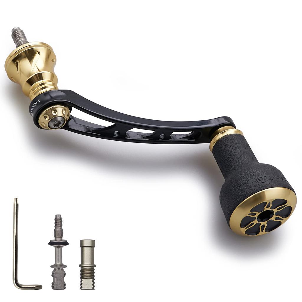 HEIGHTEN 56mm Reel Handle with 24mm TPE Knob for Shimano Daiwa Universal Spinning Reel TPE Series (Black & Gold) (478)