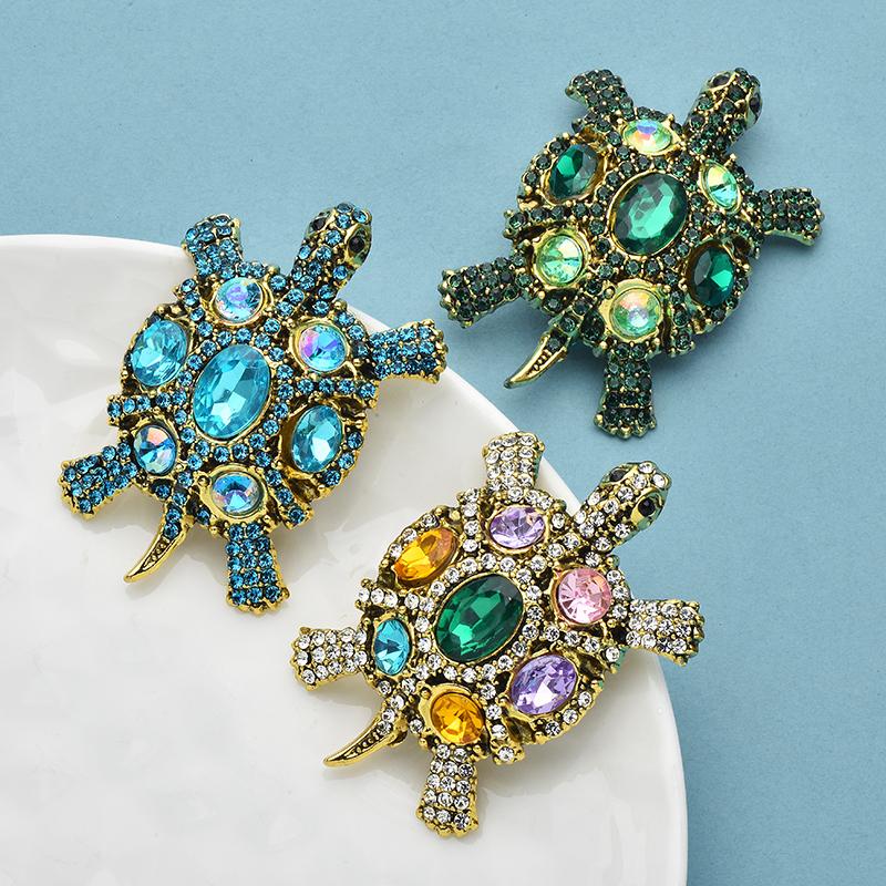 Vintage Rhinestone Turtle Badges for Women Men Swimming Sea Animal Party Brooch Pins Gifts