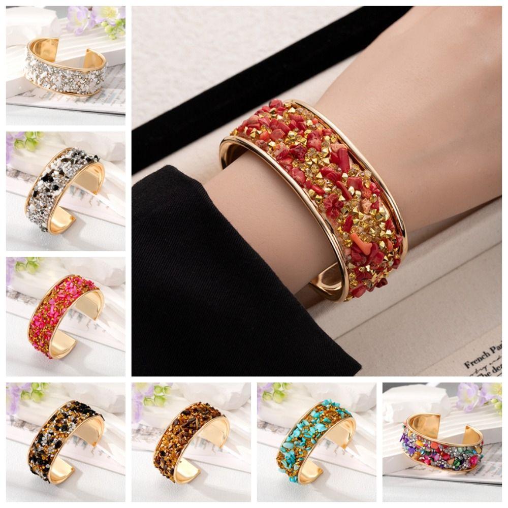 Zircon Cuff Bangles Stone Exaggerated Bracelet Fashion Wide Open Bangle Women