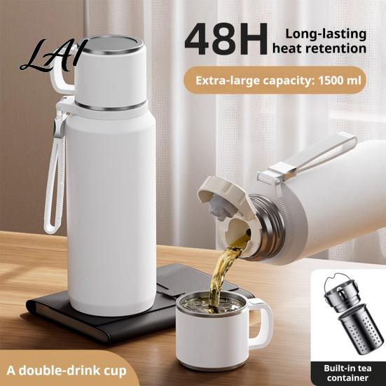 Sports Water Bottle with Handle 316 Stainless Steel Tea Tumbler Infuser 3-in-1 Double Wall Vacuum Insulated Portable Drinkware for Travel Leakproof