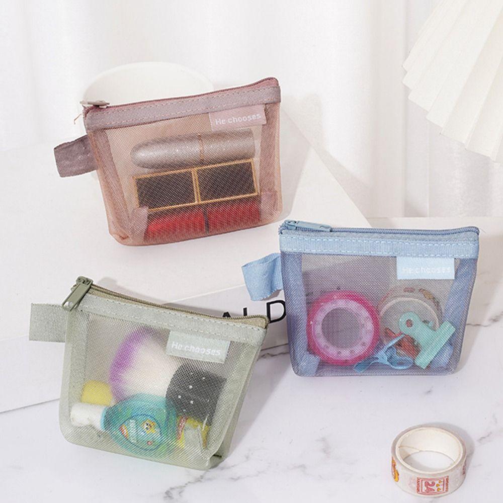 Small Item Bag Mini Coin Purse Lipstick Cosmetic Bag Fresh Color Card Bag Cute Clear Mesh Bag Men