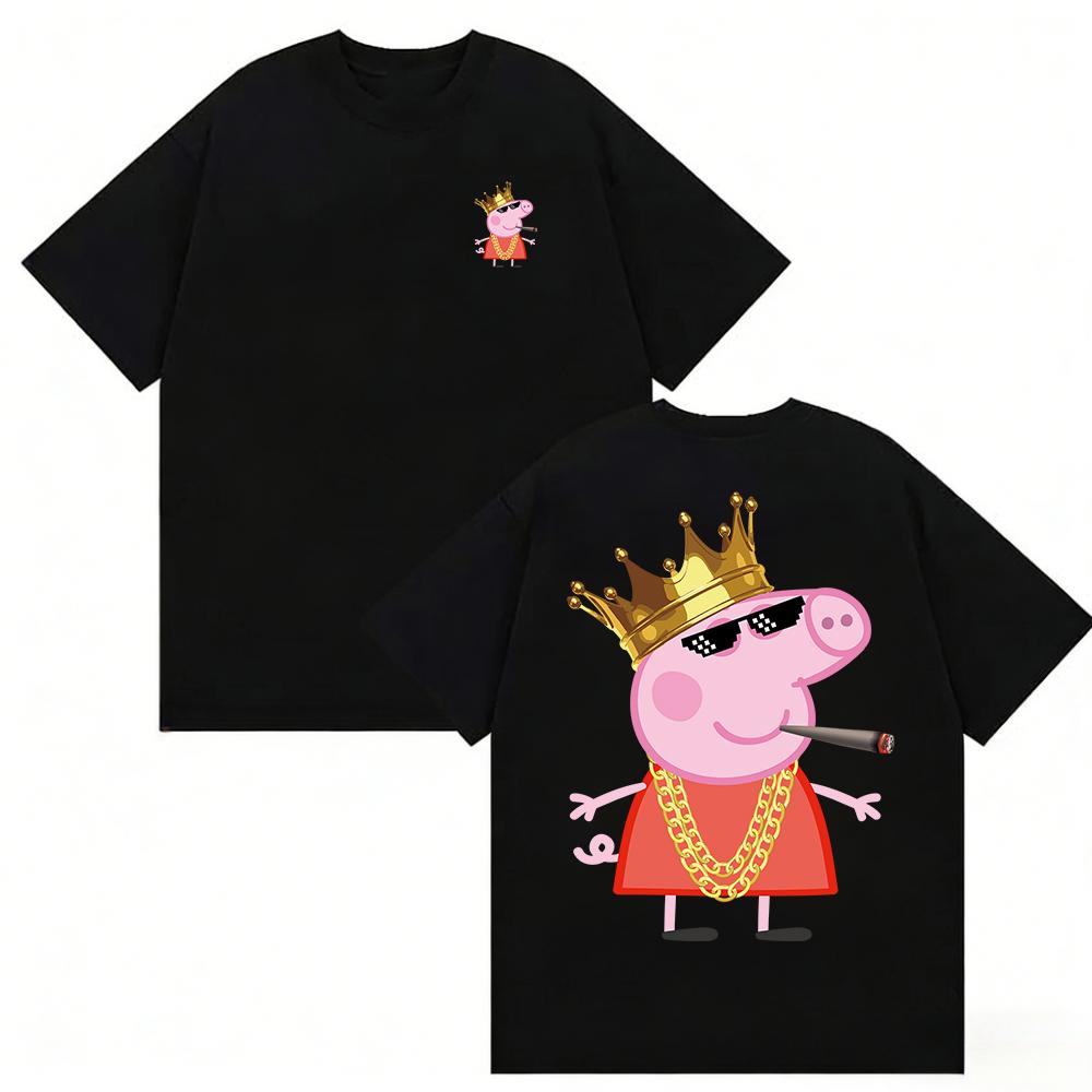 Летняя футболка Peppa Pig, мультяшный узор, детская, унисекс, дышащая, свободная, повседневная