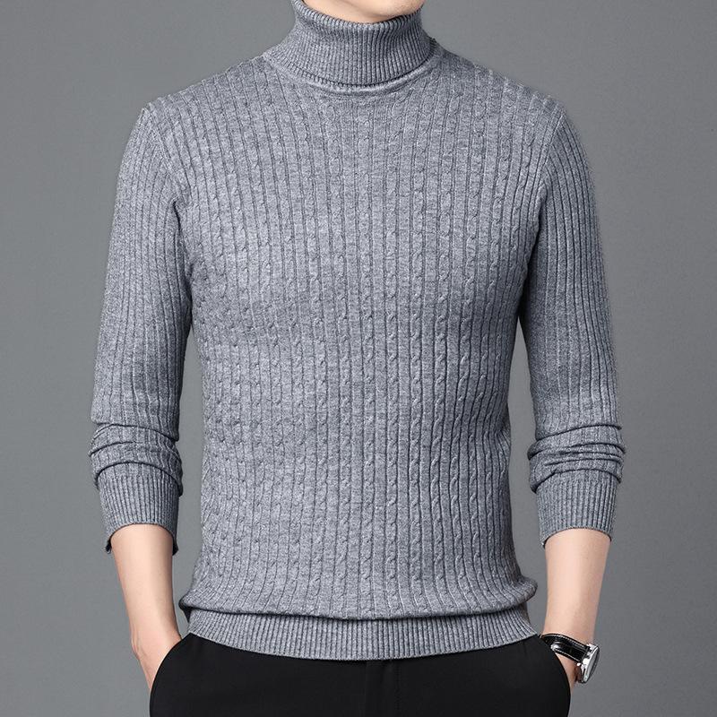 Winter Autumn Men's Formal Clohtes Striped Knit Knitwear Turtleneck Sweater For Men Tops Blouse Undershirts Work