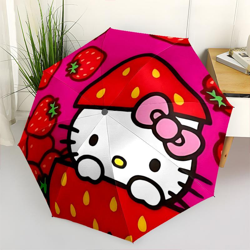 1pc Strawberry Hello Kitty Automatic Opening/Closing Umbrella with Foldable Design, 8-Bone Iron Frame Outdoor Umbrella for Fans, Travelers, Daily Use,