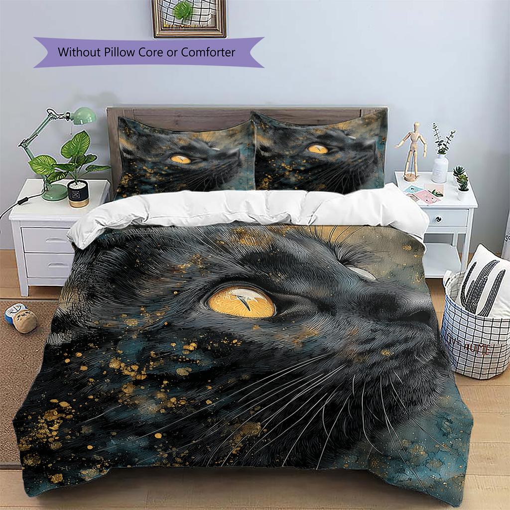 Black Cat Pattern Bedding Quilt Set Home Decoration Gift (1 * duvet cover + 2 * pillowcase without core)