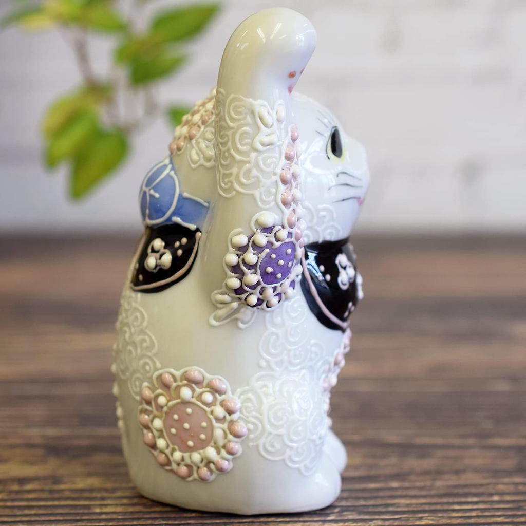 Японский склад манящая фигурка кошки керамическая посуда Кутани изделия правая рука манящая кошка цветок фиолетовый фэн-шуй удача интерьер в японском стиле