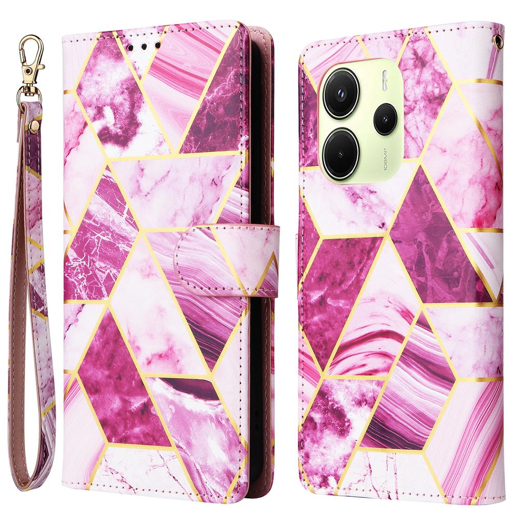 Для Xiaomi Redmi Note 14 4G (164,84мм) Чехол Лакированный Мраморный Узор Кожаный Чехол для Телефона