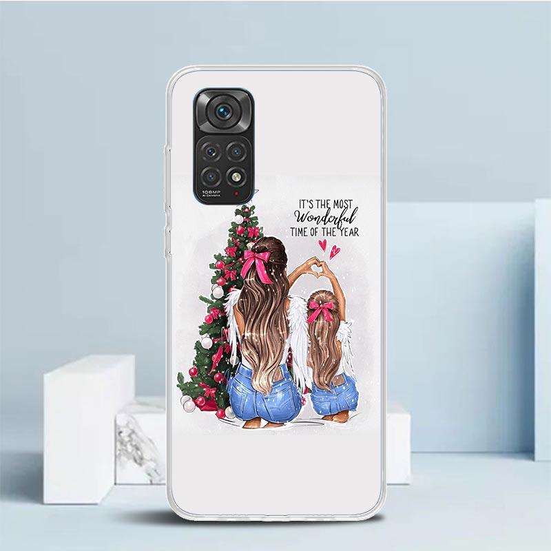Рождественский Чехол для Телефона с Рисунком Девочки и Елки Подарок Для Xiaomi Redmi Note 15 14 14S 13 12S 12 Pro Plus 11S 11 11T 11E 10S 10 + Мягкий ТПУ Задняя Крышка