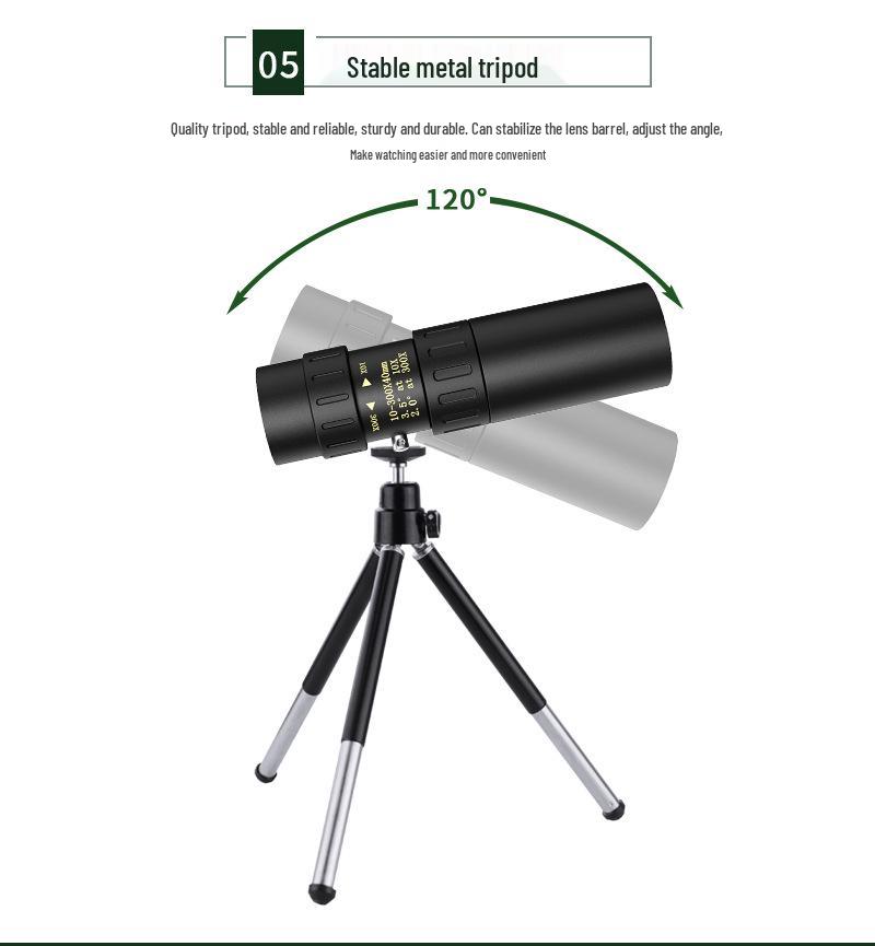 10-300x40 HD Variable Monocular: Night Vision Outdoor Metal Binoculars
