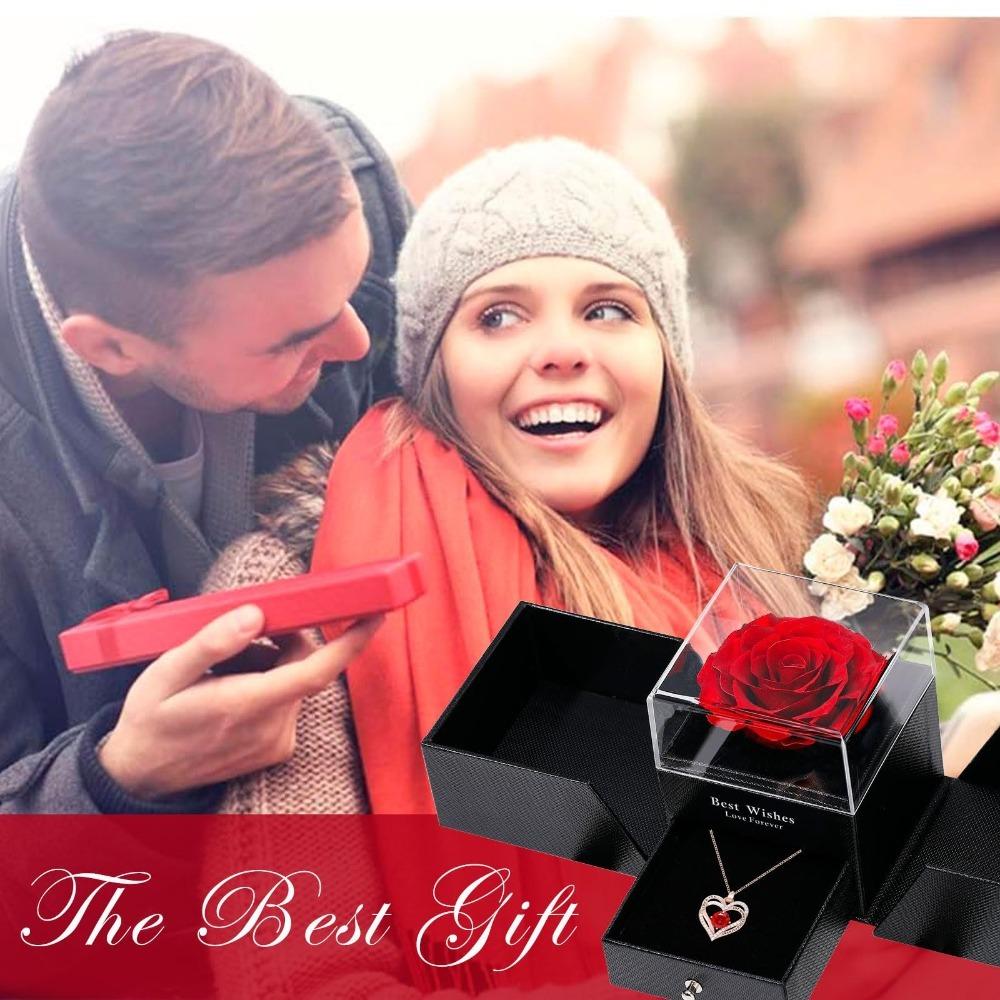 Подарочная коробка в форме двойного сердца с розами, ожерелье «Любовь», женское ожерелье с инкрустацией, день рождения