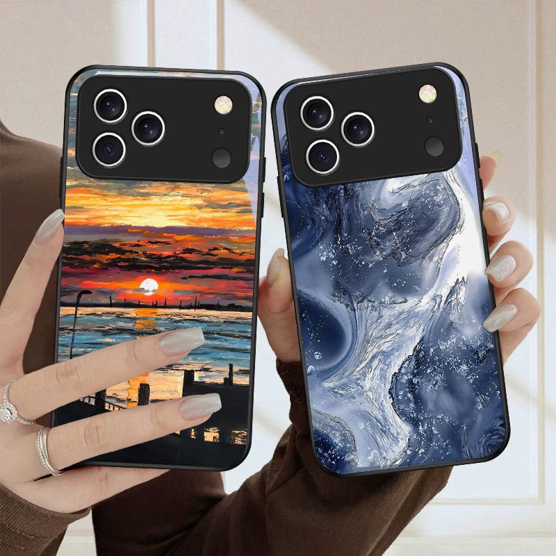 Морская буря маленький парусник Для iPhone 17 Pro Max 16 E 15 Plus 14 Pro 13 12mini 11 Air XS Max 5 6 7 8Plus SE Черный стеклянный чехол для телефона