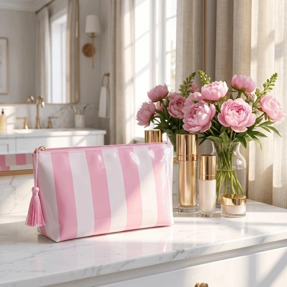 Waterproof PVC Toiletry Bag Large Capacity Beach Storage Bag Striped Cosmetic Bag Friends