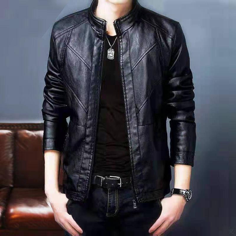 Мужская кожаная куртка, мужская осенне-зимняя короткая кожаная куртка, тонкая плюшевая деловая ретро-Повседневная куртка из искусственной кожи, мотоциклетный костюм