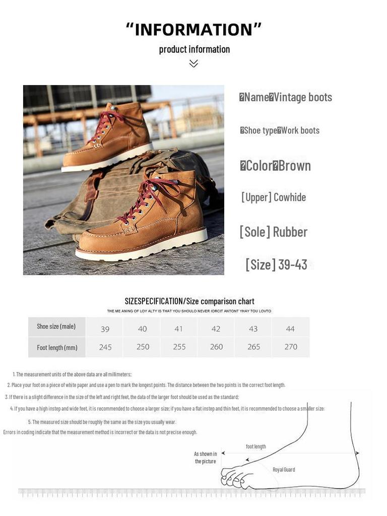 Мужские рабочие ботинки средней высоты из желтой коровьей кожи в стиле ретро