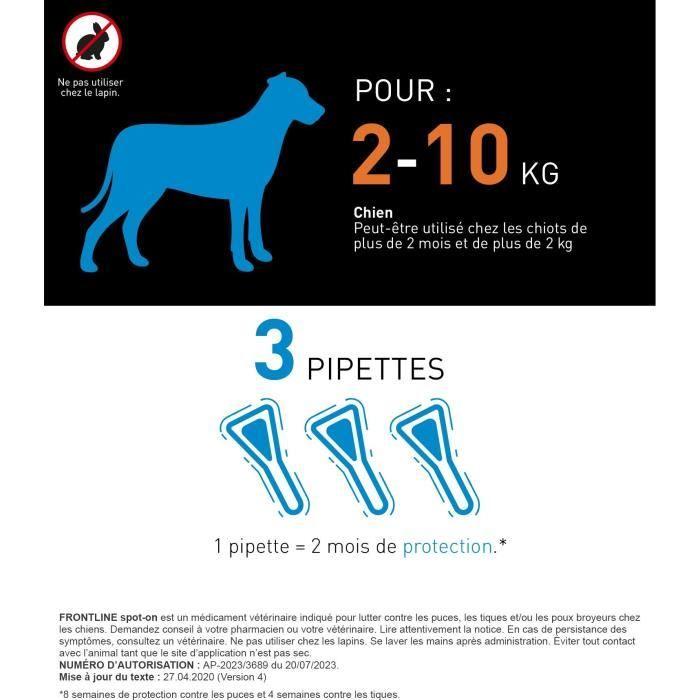 Frontline Spot On Dog - Flea and Tick Treatment for Dog S - 2-10kg - 3 Pipettes
