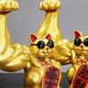 Абстрактная большая мускулистая золотая кошка, декоративная статуэтка для магазина, гостиной, счастливая кошка, мультяшная скульптура животного, энергичная статуя кошки